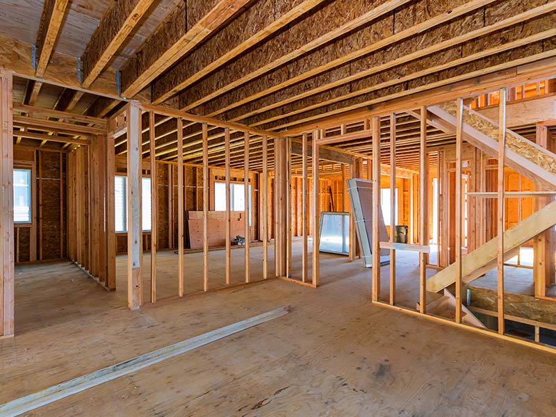 Interior wood framing during construction